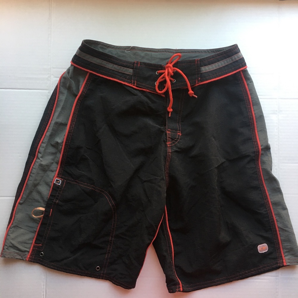 Ocean Pacific (OP) Mens Board Shorts Black Red Swim Trunks. Size 28